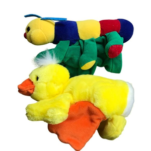 Plush Creations Vintage Multicolored Caterpillar and Duck Glove Hand‎ Puppets 9"